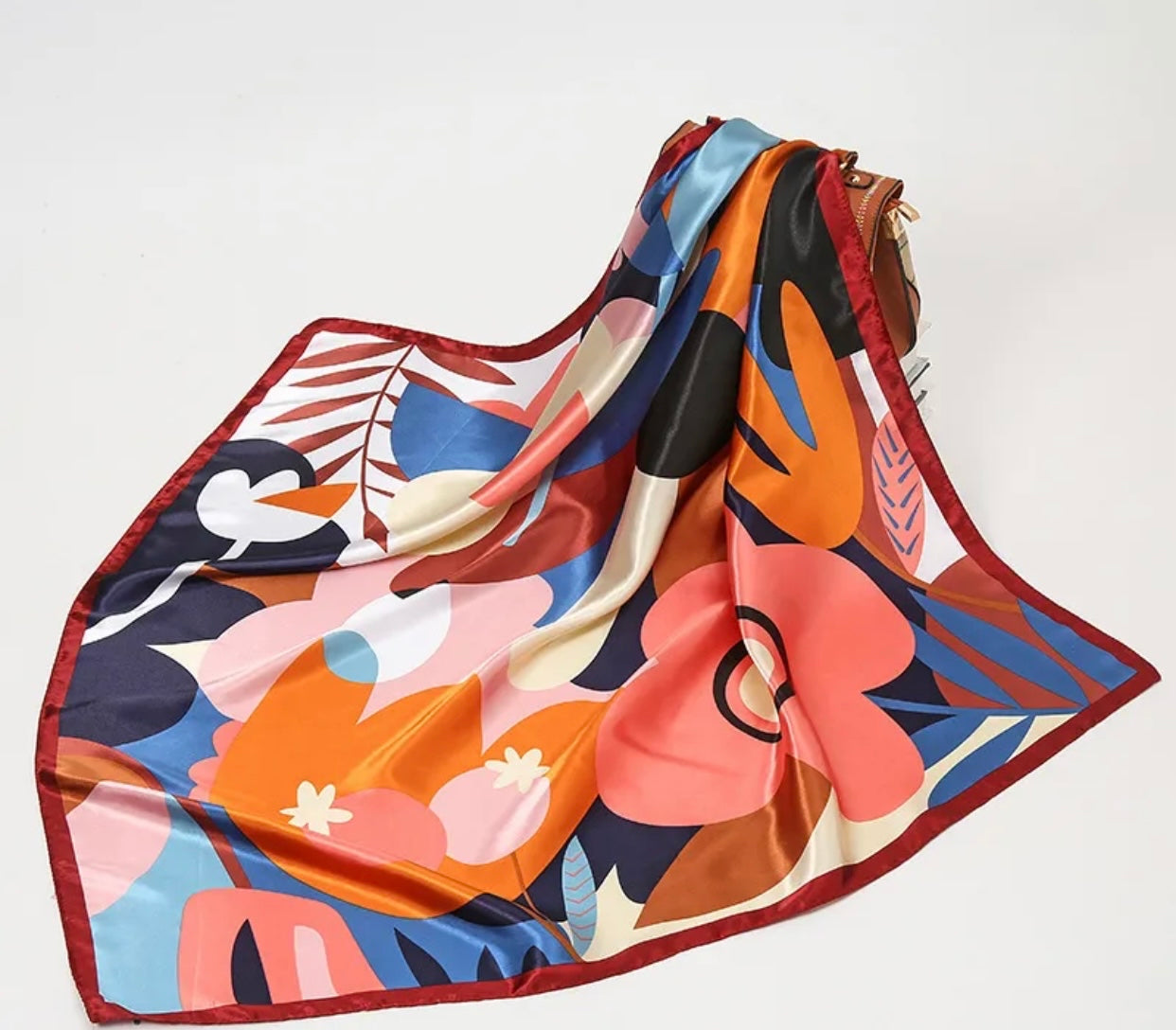 Vibrant Floral Graphic Satin Scarf