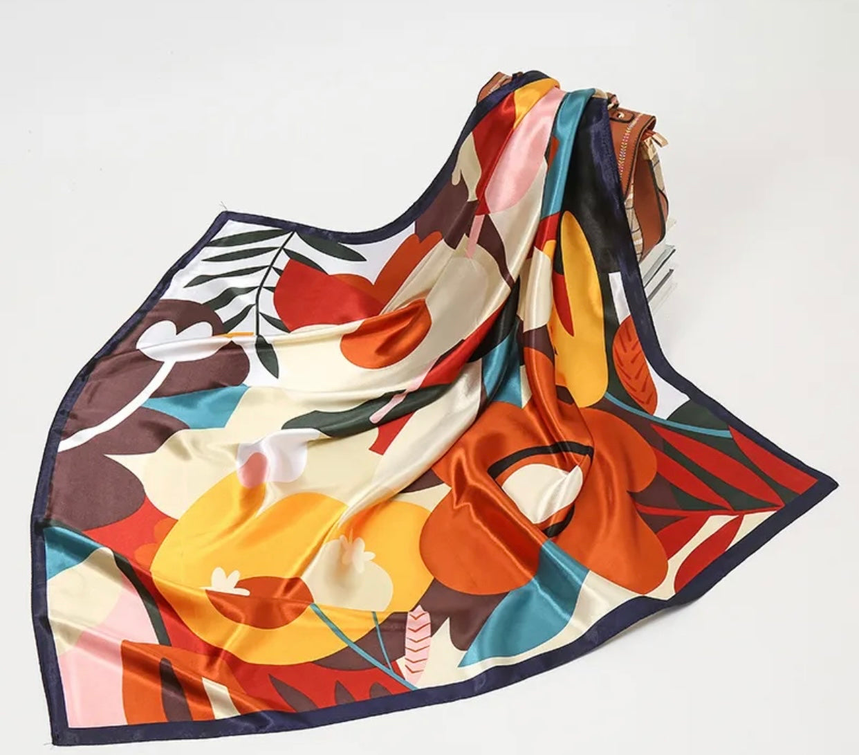 Vibrant Floral Graphic Satin Scarf
